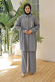 ARMİNE TREND  Cepli Pantolonlu İkili Takım Mavi 24YT664