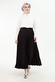 ARMİNE TREND Beli Lastikli Piliseli Etek 24YT114 SİYAH