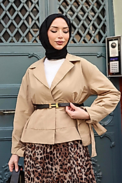 ModaEnsar Cepli Kruvaze Yaka Kısa Trençkot