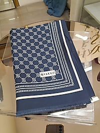 VAKKO TİVİL İPEK ŞAL LACİVERT BEYAZ