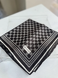 Vakko Tivil İpek Monogram Eşarp (Koyu Kahve-Ekru)