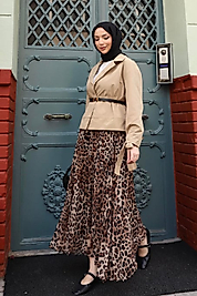 ModaEnsar Pileli Leopar Etek-LEOPAR