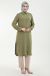 ARMİNE TREND Kolu Manşetli Düğmeli Tunik Yağ Yeşili 24YT430