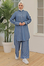 ARMİNE TREND Düğmeli Yandan Yırtmaçlı Tunik İndigo 24YT474